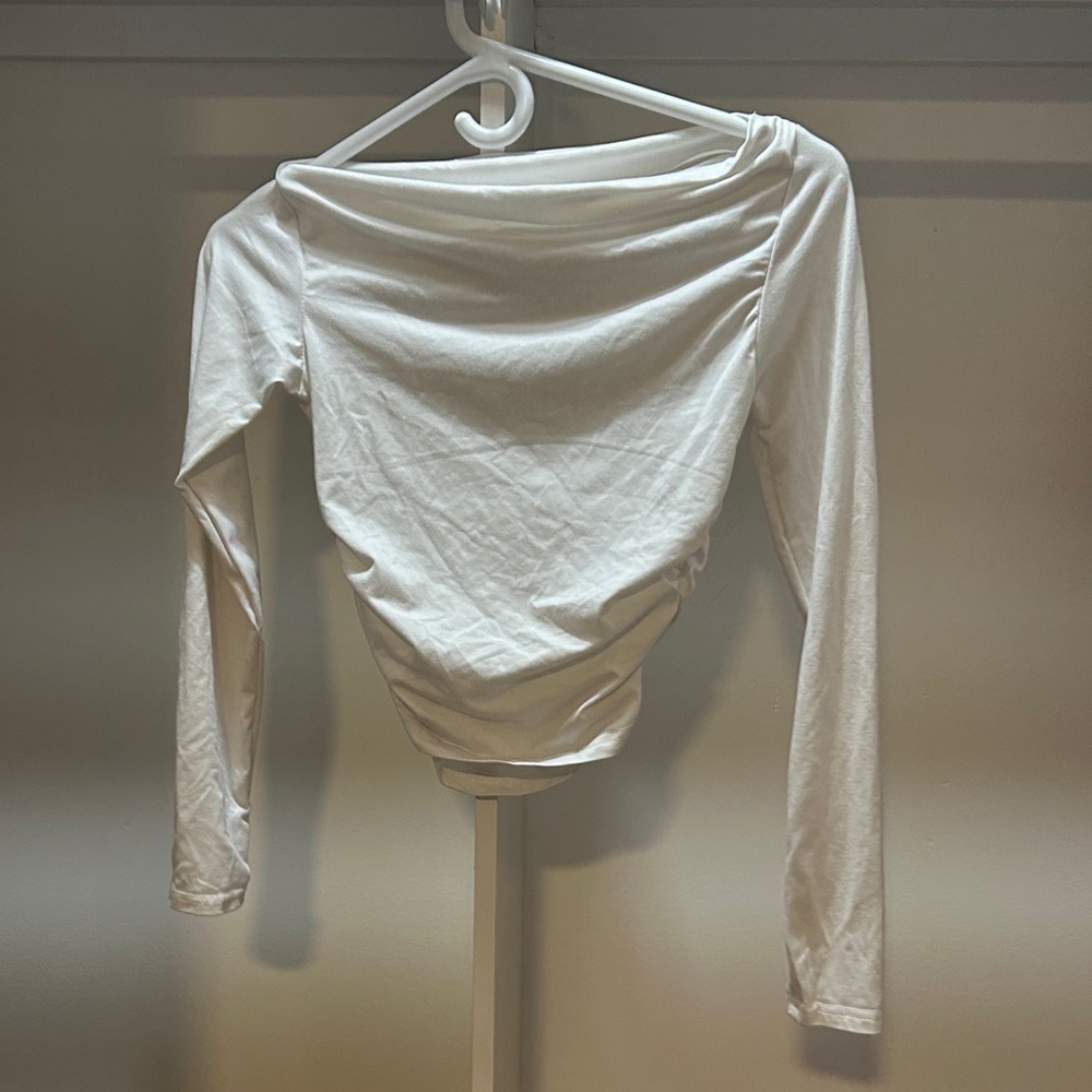 Women's Long-Sleeve Off-Shoulder Top in Cream